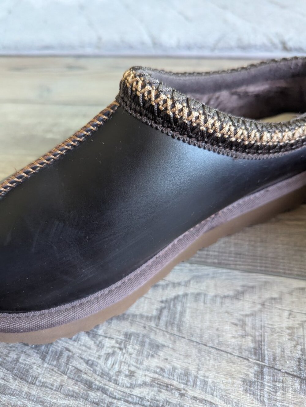 UGG Women's Tasman Leather Regen Slip On Slipper Wool Mule Chocolate Brown 8 - Picture 7 of 13